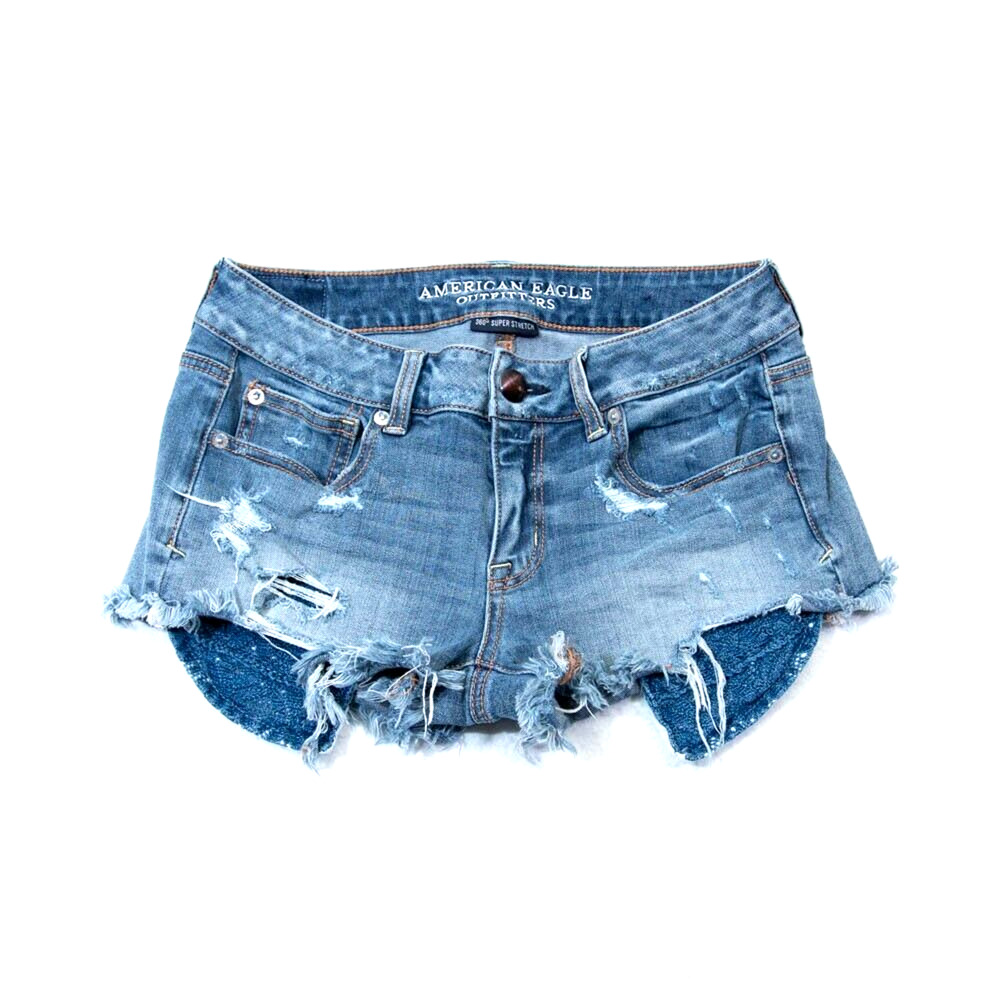 American Eagle Shortie Shorts Womens 4 - 28 Waist Hot Pants Med Wash Denim Booty